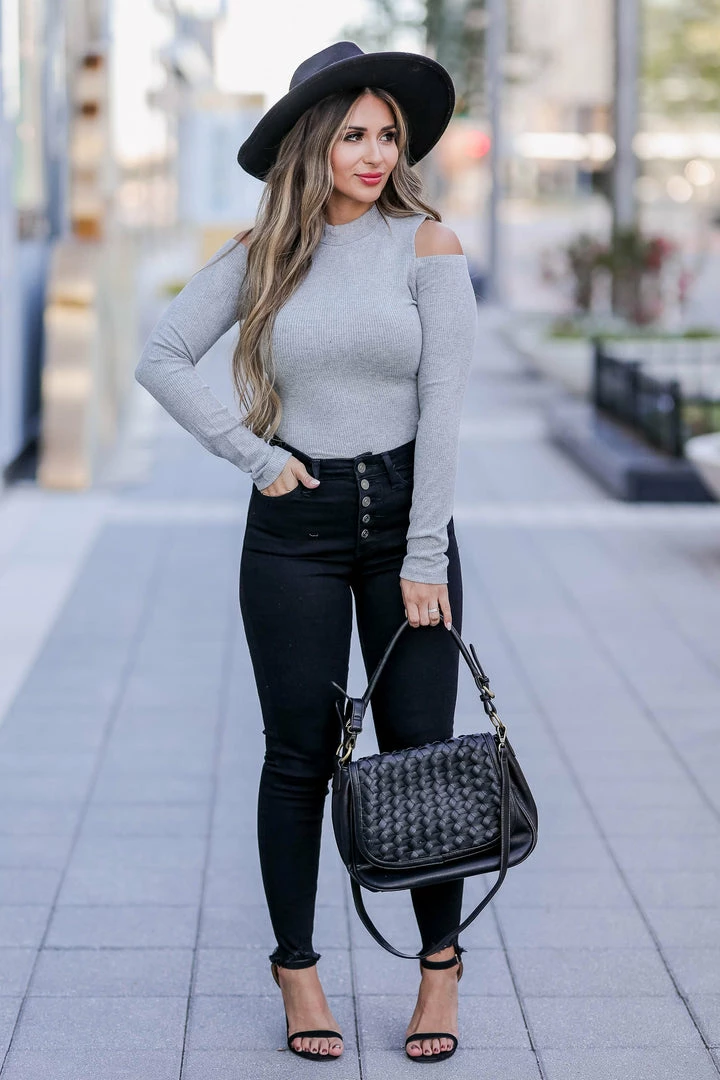 MA-01 CBRAND Relentless Cold Shoulder Bodysuit - Heather Grey 5 MA-01 CBRAND Relentless Cold Shoulder Bodysuit - Heather Grey