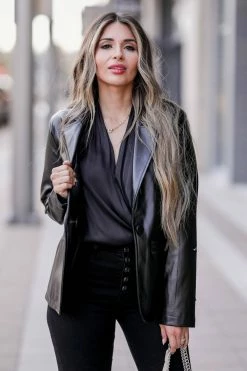 PR-01 CBRAND Back To Business Vegan Leather Blazer - Black