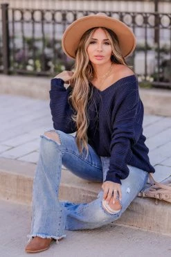 PR-01 Small CBRAND Cozy On Up Sweater - Navy