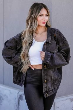 Mono B After The Storm Distressed Denim Jacket - Vintage Black Outerwear