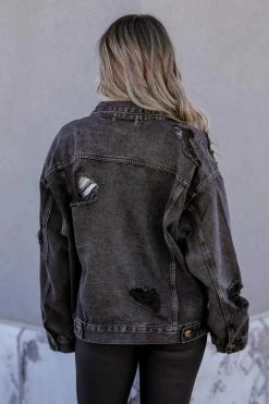 Mono B After The Storm Distressed Denim Jacket - Vintage Black Outerwear