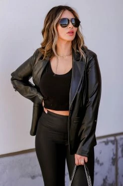 PR-01 CBRAND Back To Business Vegan Leather Blazer - Black