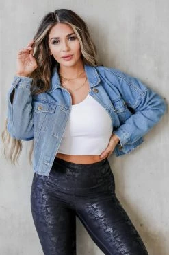 Mono B Magnetic Energy Cropped Denim Jacket - Medium Wash Outerwear