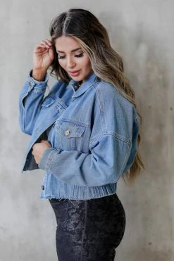 Mono B Magnetic Energy Cropped Denim Jacket - Medium Wash Outerwear