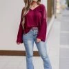 NK-01 Small CBRAND Newport Crochet Sleeve Top - Wine