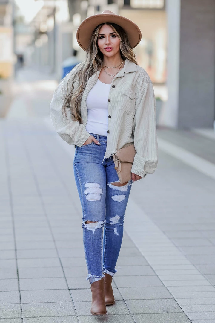 POL Stare Down Corduroy Raw Hem Shacket - Cream 6 POL Stare Down Corduroy Raw Hem Shacket - Cream