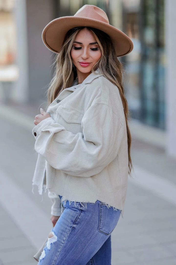 POL Stare Down Corduroy Raw Hem Shacket - Cream 4 POL Stare Down Corduroy Raw Hem Shacket - Cream