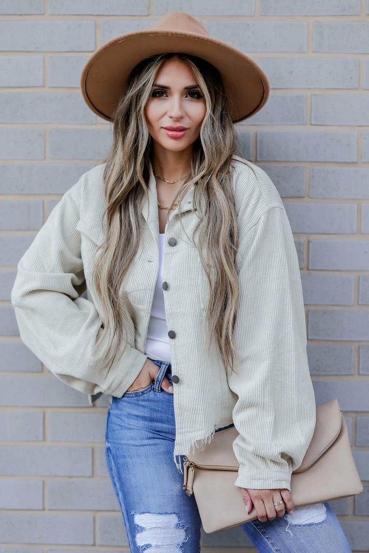 POL Stare Down Corduroy Raw Hem Shacket - Cream 5 POL Stare Down Corduroy Raw Hem Shacket - Cream