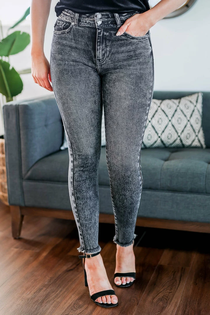 Bottoms KAN CAN Gracie Raw Hem Jeans - Vintage Black 9 Bottoms KAN CAN Gracie Raw Hem Jeans - Vintage Black