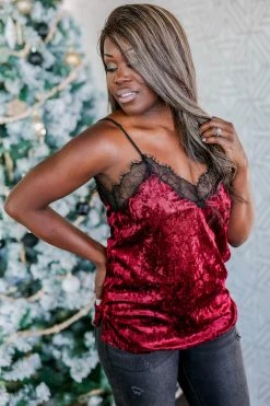 FL-01 Small CBRAND Big Plans Velvet Lace Trim Cami - Wine