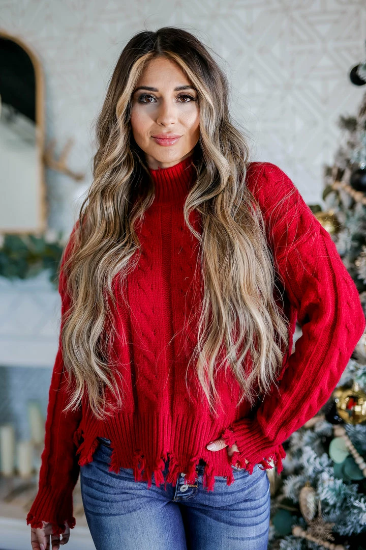 Newbury Kustom Small On The Mend Cable Knit Sweater - Red 5 Newbury Kustom Small On The Mend Cable Knit Sweater - Red