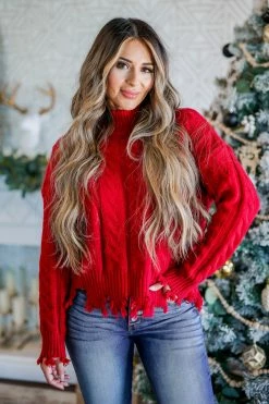 Newbury Kustom Small On The Mend Cable Knit Sweater - Red