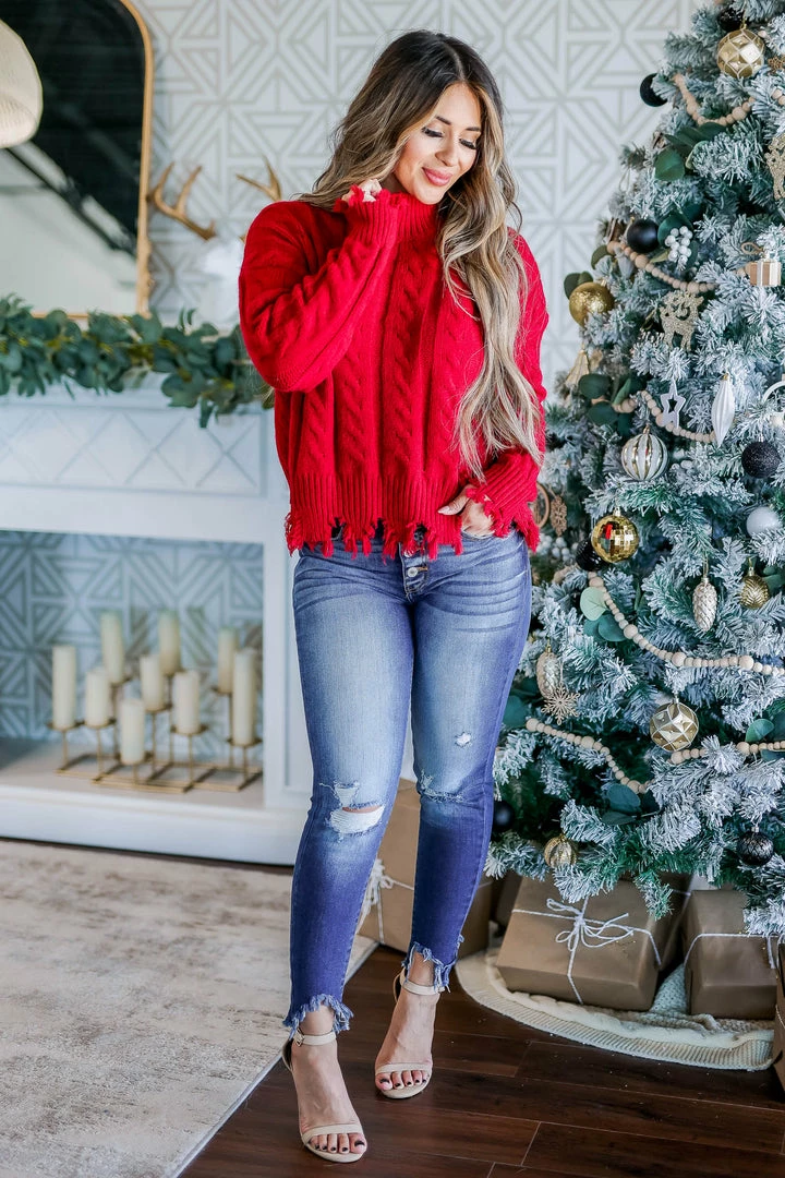 Newbury Kustom Small On The Mend Cable Knit Sweater - Red 4 Newbury Kustom Small On The Mend Cable Knit Sweater - Red