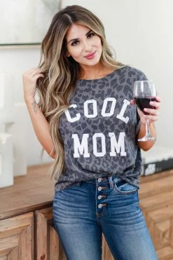 ZT Cool Mom Leopard Graphic Tee - Charcoal