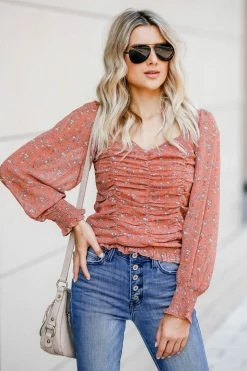 Promesa Romantic Notions Ruched Top - Rust Small 10 Promesa Romantic Notions Ruched Top - Rust Small