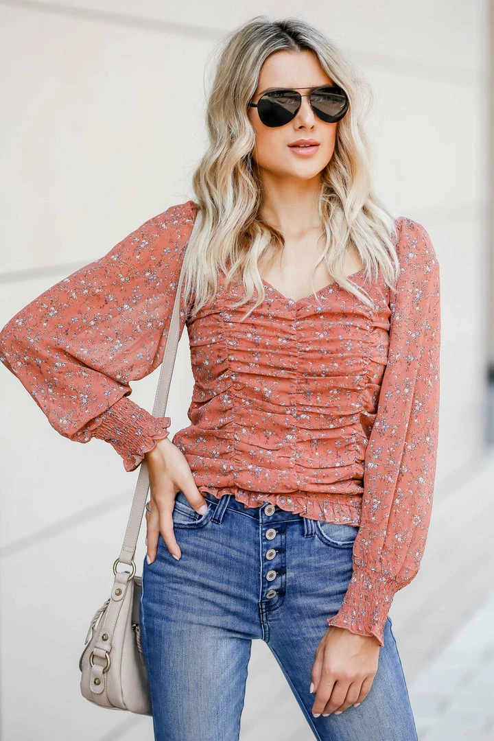 Promesa Romantic Notions Ruched Top - Rust Small 5 Promesa Romantic Notions Ruched Top - Rust Small