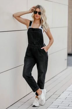 RN New Arrivals RISEN Valentina Distressed Overalls - Black