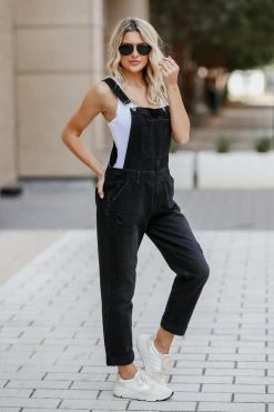 RN New Arrivals RISEN Valentina Distressed Overalls - Black