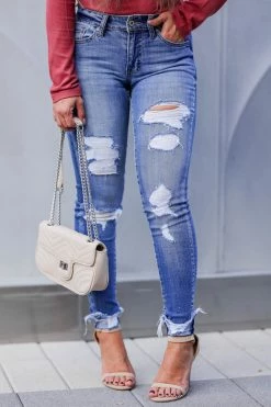 KAN CAN Mandy Distressed Skinny Jeans - Medium Wash Bottoms