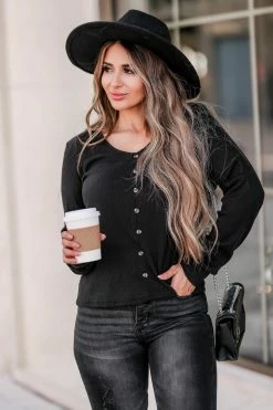 MA-01 Small CBRAND Face To Face Button Front Top - Black