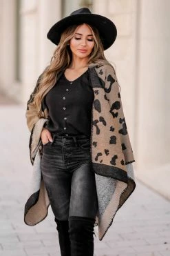 Fashionista Wishful Thinking Leopard Poncho - Brown Outerwear