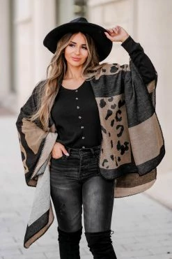Fashionista Wishful Thinking Leopard Poncho - Brown Outerwear