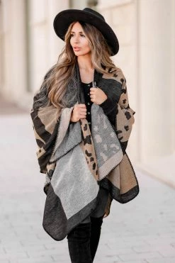 Fashionista Wishful Thinking Leopard Poncho - Brown Outerwear