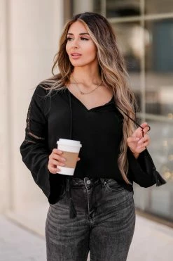 Newbury Kustom CBRAND Newport Crochet Sleeve Top - Black