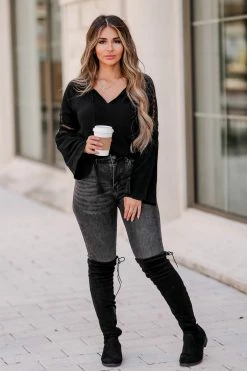 Newbury Kustom CBRAND Newport Crochet Sleeve Top - Black