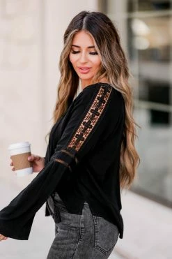 Newbury Kustom CBRAND Newport Crochet Sleeve Top - Black