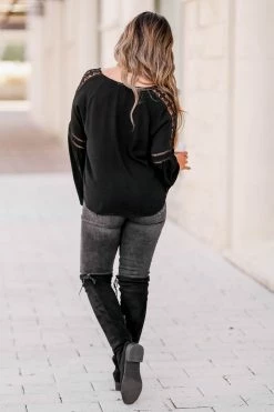 Newbury Kustom CBRAND Newport Crochet Sleeve Top - Black