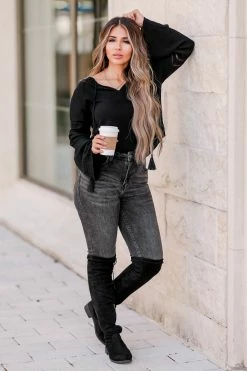 Newbury Kustom CBRAND Newport Crochet Sleeve Top - Black