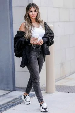 MA-01 CBRAND Stay Sweet Sherpa Cardigan - Black