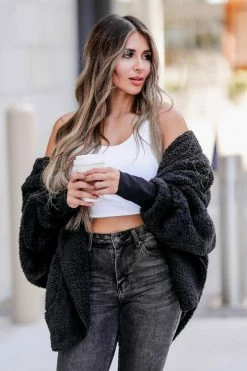 MA-01 CBRAND Stay Sweet Sherpa Cardigan - Black