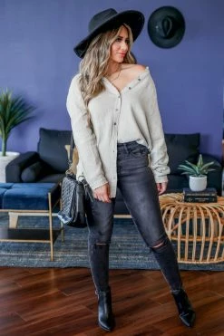 Newbury Kustom Large Soft Spot Button Front Tunic - Stone