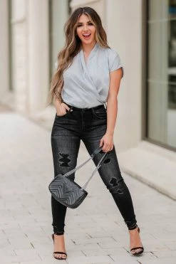 KAN CAN Mandy Distressed Skinny Jeans - Vintage Black