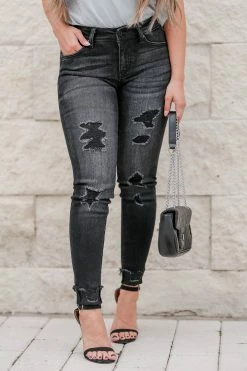 KAN CAN Mandy Distressed Skinny Jeans - Vintage Black