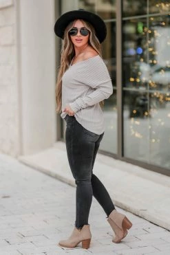 FL Small Thinking About It Ribbed V-Neck Top - Oatmeal 11 FL Small Thinking About It Ribbed V-Neck Top - Oatmeal