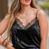 FL-01 CBRAND Big Plans Velvet Lace Trim Cami - Black Small