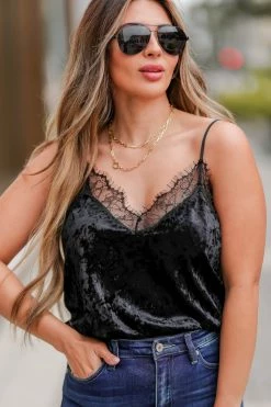 FL-01 CBRAND Big Plans Velvet Lace Trim Cami - Black Small