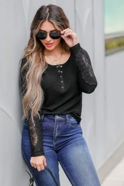 MA-01 CBRAND Not The Same Crochet Sleeve Top - Black 13 MA-01 CBRAND Not The Same Crochet Sleeve Top - Black