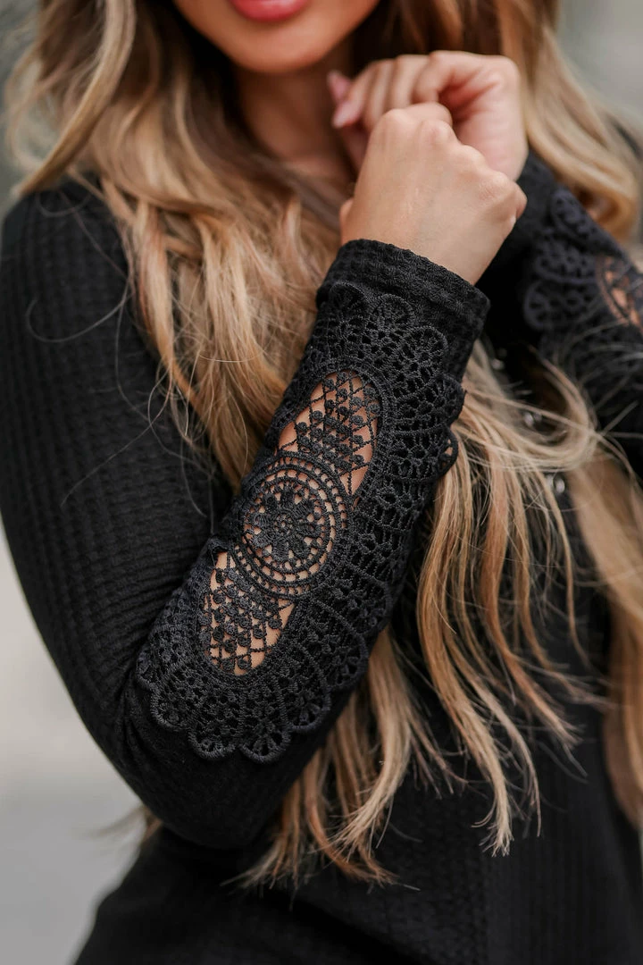 MA-01 CBRAND Not The Same Crochet Sleeve Top - Black 4 MA-01 CBRAND Not The Same Crochet Sleeve Top - Black