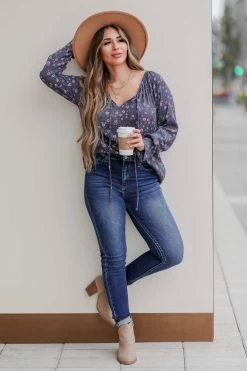 FirstLove Cherish You Floral Top - Navy