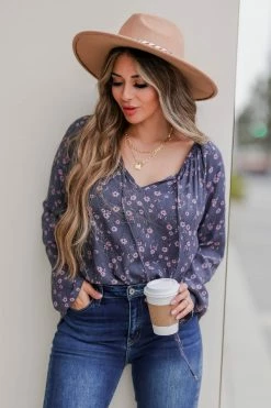 FirstLove Cherish You Floral Top - Navy