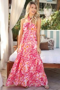 DD-1 New Arrivals California Dreaming Halter Maxi Dress - Fuchsia