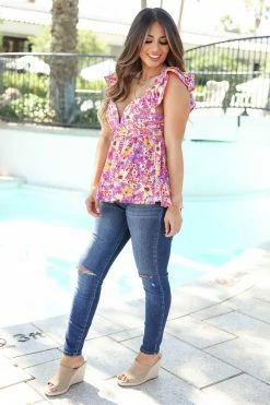 EN Small Wonders Floral Top - Hot Pink