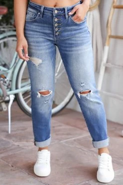 KAN CAN Sienna Girlfriend Jeans - Medium Wash New Arrivals