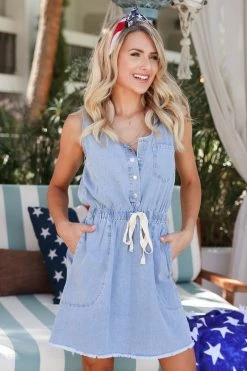 MTS Let's Do This Denim Dress - Light Wash