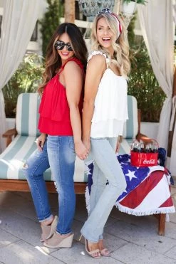 HLA Lucky One Ruffled Tank - Red