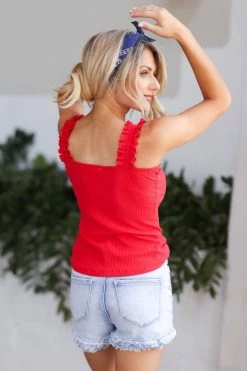 SL Tops Isn't She Sweet Ruffle Strap Tank Top - Red